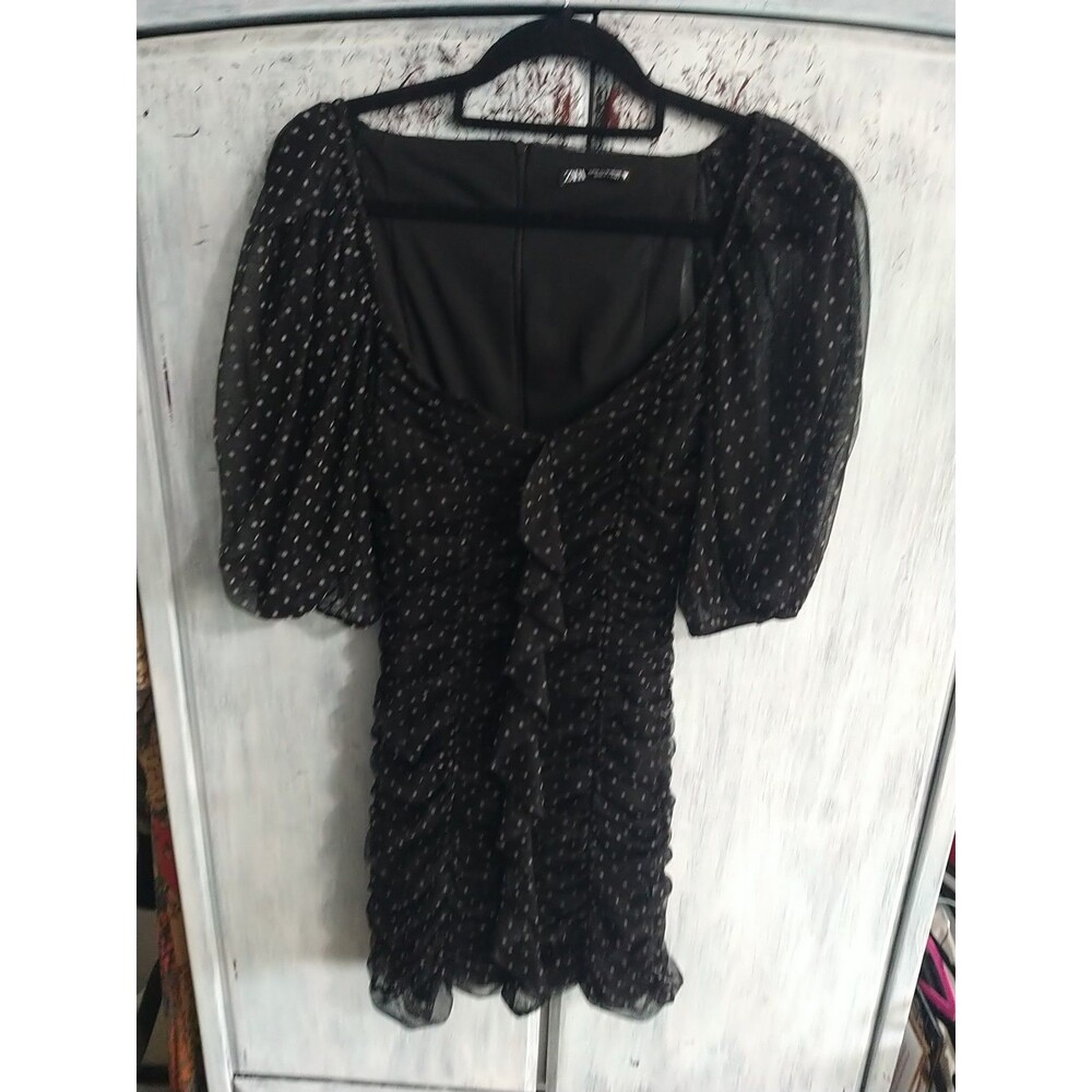 Zara Puff Ruffled Polka Dot  Dress Md Boho Y2K Feminine Cottage Core wimsygoth